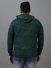 Plus Men's Dark Green Regular Fit Printed Full Sleeve Casual Winterwear Hooded Sweatshirt