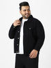 Plus Men's Black Regular Fit Washed Full Sleeve Denim Jacket