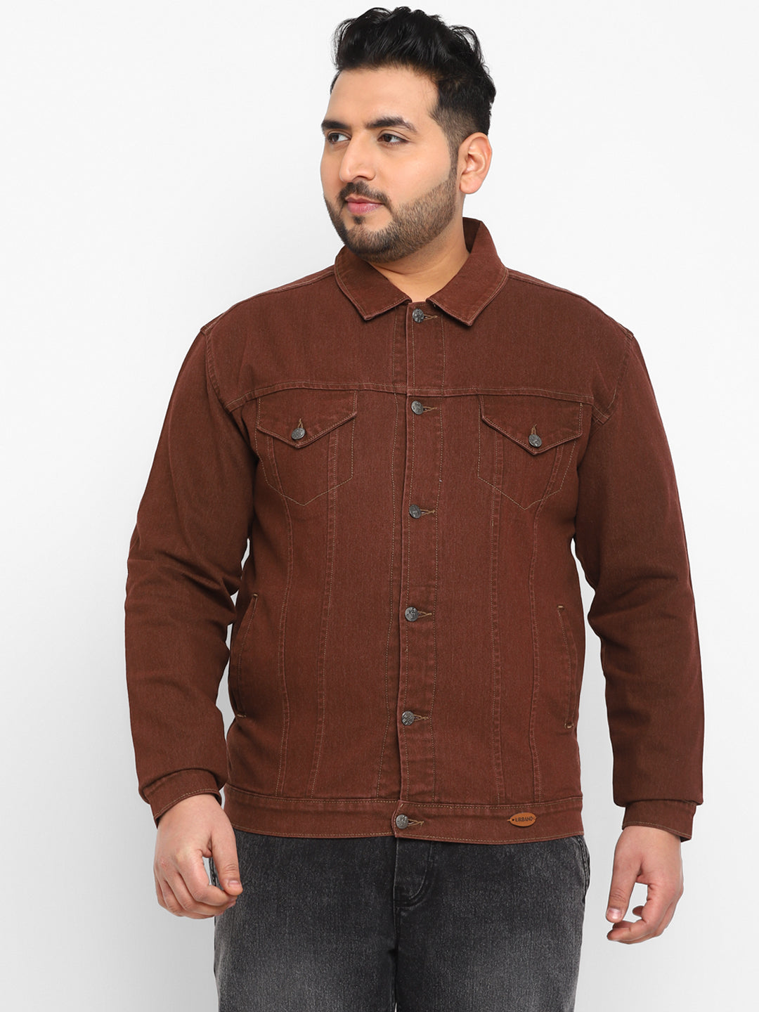 Urbano Plus Men's Brown Regular Fit Washed Full Sleeve Denim Jacket