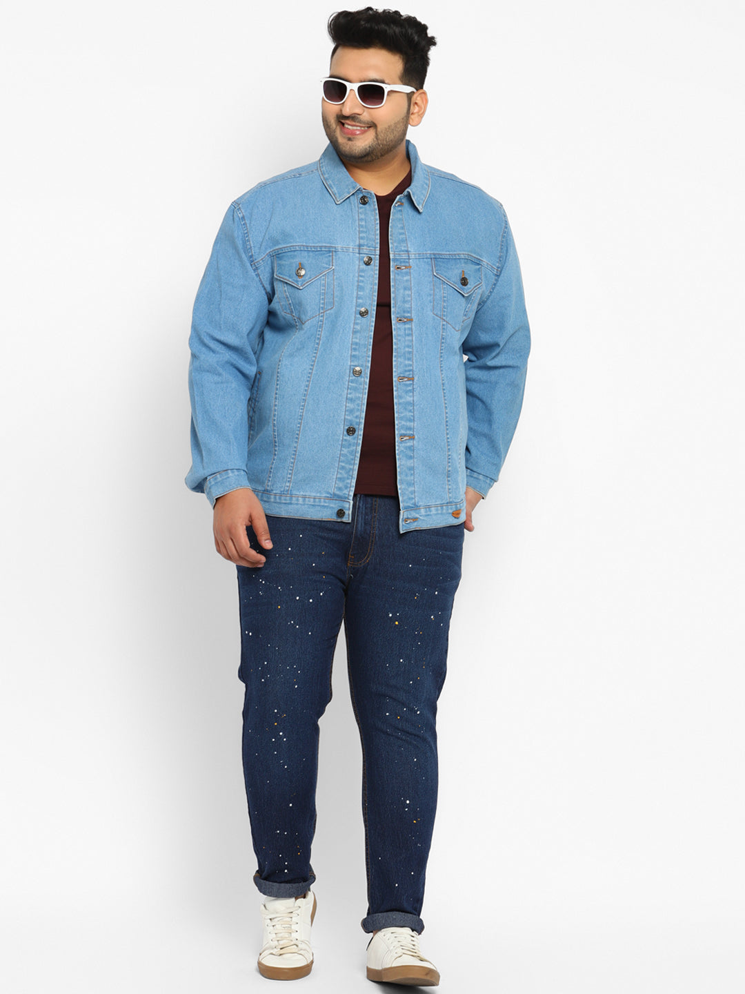 Urbano Plus Men's Light Blue Regular Fit Washed Full Sleeve Denim Jacket