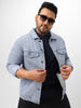 Plus Men's Light Grey Regular Fit Washed Full Sleeve Denim Jacket