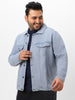 Plus Men's Light Grey Regular Fit Washed Full Sleeve Denim Jacket