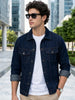 Plus Men's Blue Regular Fit Washed Full Sleeve Denim Jacket