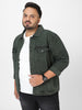 Plus Men's Olive Green Regular Fit Washed Full Sleeve Denim Jacket