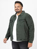 Plus Men's Olive Green Regular Fit Washed Full Sleeve Denim Jacket