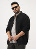 Plus Men's Black Relaxed Fit Full Sleeve Harrington Denim Jacket