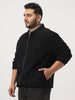 Plus Men's Black Relaxed Fit Full Sleeve Harrington Denim Jacket