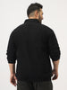 Plus Men's Black Relaxed Fit Full Sleeve Harrington Denim Jacket