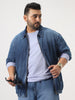 Plus Men's Dark Blue Relaxed Fit Full Sleeve Harrington Denim Jacket