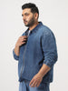 Plus Men's Dark Blue Relaxed Fit Full Sleeve Harrington Denim Jacket
