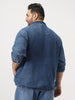 Plus Men's Dark Blue Relaxed Fit Full Sleeve Harrington Denim Jacket