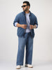 Plus Men's Dark Blue Relaxed Fit Full Sleeve Harrington Denim Jacket