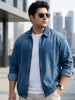 Plus Men's Dark Blue Relaxed Fit Full Sleeve Harrington Denim Jacket