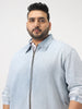 Plus Men's Ice Blue Relaxed Fit Full Sleeve Harrington Denim Jacket