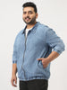 Plus Men's Light Blue Relaxed Fit Full Sleeve Harrington Denim Jacket
