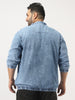 Plus Men's Light Blue Relaxed Fit Full Sleeve Harrington Denim Jacket