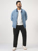 Plus Men's Light Blue Relaxed Fit Full Sleeve Harrington Denim Jacket