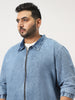 Plus Men's Light Blue Relaxed Fit Full Sleeve Harrington Denim Jacket