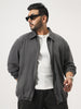 Plus Men's Light Grey Relaxed Fit Full Sleeve Harrington Denim Jacket
