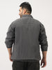 Plus Men's Light Grey Relaxed Fit Full Sleeve Harrington Denim Jacket