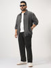 Plus Men's Light Grey Relaxed Fit Full Sleeve Harrington Denim Jacket