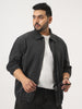 Plus Men's Grey Relaxed Fit Full Sleeve Harrington Denim Jacket