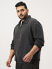 Plus Men's Grey Relaxed Fit Full Sleeve Harrington Denim Jacket