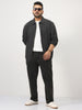 Plus Men's Grey Relaxed Fit Full Sleeve Harrington Denim Jacket