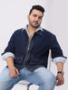 Plus Men's Dark Blue Relaxed Fit Full Sleeve Utility Denim Jacket