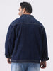 Plus Men's Dark Blue Relaxed Fit Full Sleeve Utility Denim Jacket