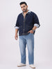 Plus Men's Dark Blue Relaxed Fit Full Sleeve Utility Denim Jacket