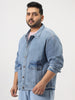 Plus Men's Ice Blue Relaxed Fit Full Sleeve Utility Denim Jacket