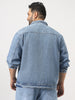 Plus Men's Ice Blue Relaxed Fit Full Sleeve Utility Denim Jacket