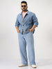 Plus Men's Ice Blue Relaxed Fit Full Sleeve Utility Denim Jacket