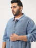 Plus Men's Ice Blue Relaxed Fit Full Sleeve Utility Denim Jacket