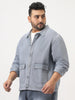 Plus Men's Ice Grey Relaxed Fit Full Sleeve Utility Denim Jacket