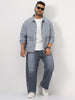 Plus Men's Ice Grey Relaxed Fit Full Sleeve Utility Denim Jacket