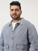 Plus Men's Ice Grey Relaxed Fit Full Sleeve Utility Denim Jacket