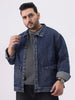 Plus Men's Blue Relaxed Fit Full Sleeve Utility Denim Jacket