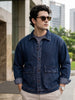 Plus Men's Blue Relaxed Fit Full Sleeve Utility Denim Jacket