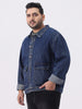 Plus Men's Blue Relaxed Fit Full Sleeve Utility Denim Jacket