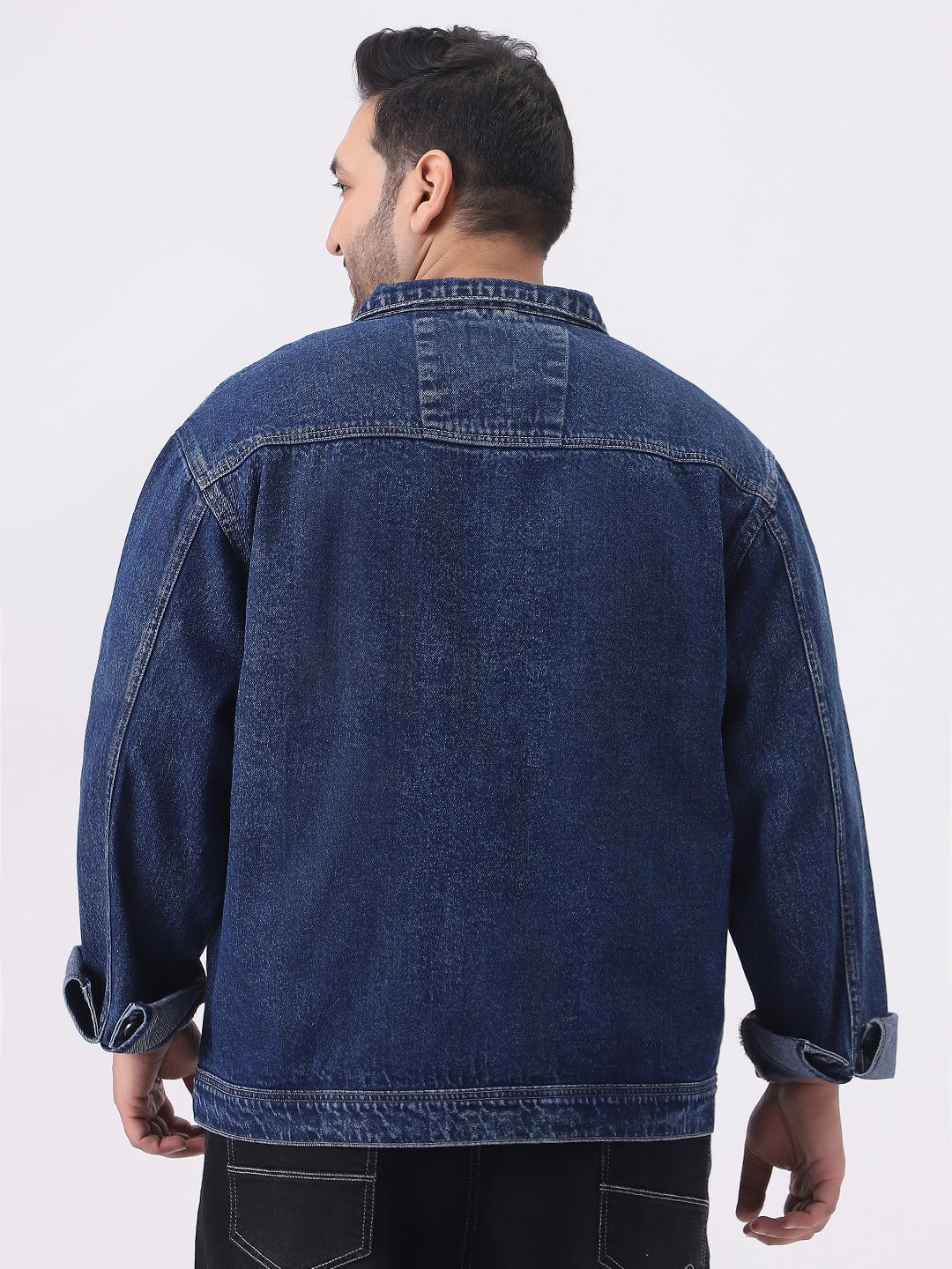 Plus Men's Blue Relaxed Fit Full Sleeve Utility Denim Jacket