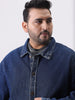 Plus Men's Blue Relaxed Fit Full Sleeve Utility Denim Jacket