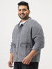 Plus Men's Grey Relaxed Fit Full Sleeve Utility Denim Jacket