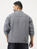 Plus Men's Grey Relaxed Fit Full Sleeve Utility Denim Jacket
