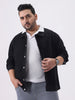 Plus Men's Black Relaxed Fit Full Sleeve Utility Denim Jacket