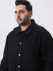 Plus Men's Black Relaxed Fit Full Sleeve Utility Denim Jacket