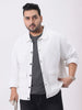 Plus Men's White Relaxed Fit Full Sleeve Utility Denim Jacket