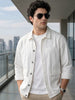 Plus Men's White Relaxed Fit Full Sleeve Utility Denim Jacket