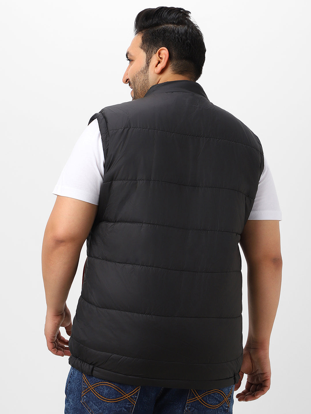 Plus Men's Black Sleeveless Zippered Puffer Jacket